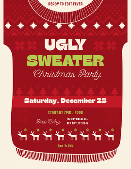 Preview of Ugly Sweater Party Christmas Flyers 4 Fully Customize your Flyer Ready to Edit!