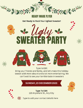 Preview of Ugly Sweater Party Meeting Flyers (4) Fully Customize your Flyer Ready to Edit!