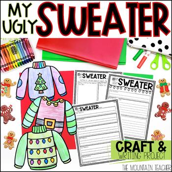 Preview of Ugly Sweater Template, Coloring and Writing Prompt for Christmas Bulletin Board