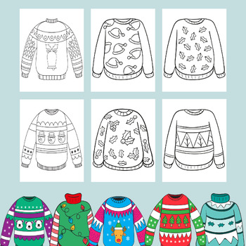 Ugly sweater coloring pages - Ugly sweater coloring sheets | TPT