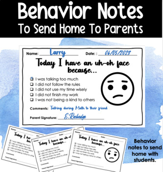 Preview of Uh-Oh Face Behavior Notes to Send Home for Parents | Classroom Management
