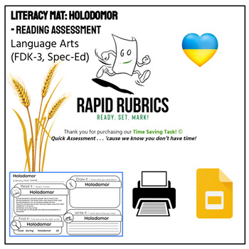 Preview of Ukrainian History Holodomor - Literacy Mat - Ontario - Reading - Rapid Rubrics