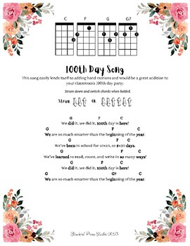 Preview of Ukulele (Right Hand) 100th day song or chant with right hand chord charts