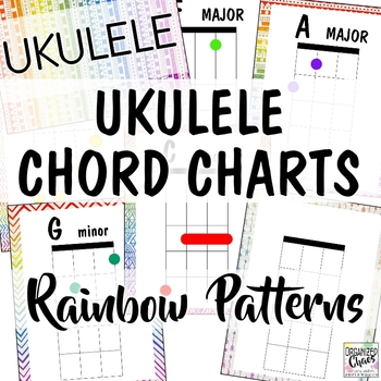 Preview of Ukulele Chord Charts: Rainbow Patterns Music Room Decor