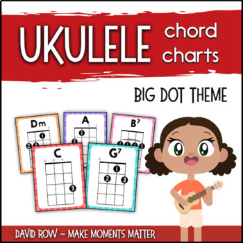Preview of Ukulele Chord Charts and Flash Cards with Finger Numbers - Big Dot Theme