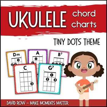 Preview of Ukulele Chord Charts and Flash Cards with Finger Numbers - Tiny Dots Theme
