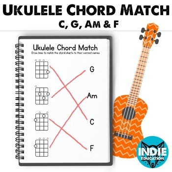 Preview of Ukulele Chord Match Worksheet for Beginners Ukulele Chords C G F Am