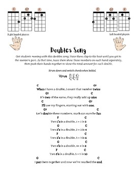 Preview of Ukulele (Left Hand) Doubles song with number sentence practice and chord charts