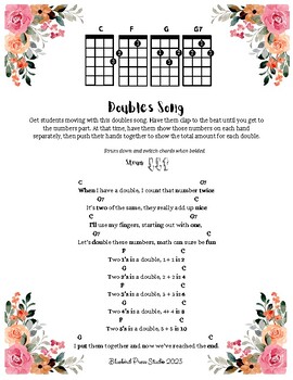 Preview of Ukulele (Right Hand) Doubles song with number sentence practice