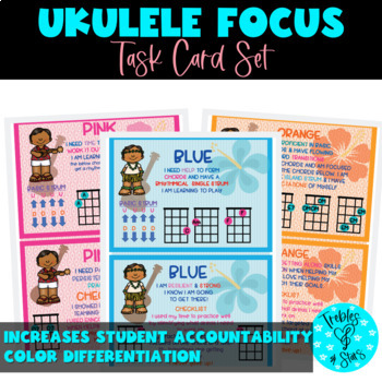 Preview of Music - Ukulele Practice Focus Task Cards for Chords; Color Differentiation