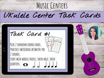 Preview of Ukulele Music Center Task Cards & Chord Flash Cards for Google Slides