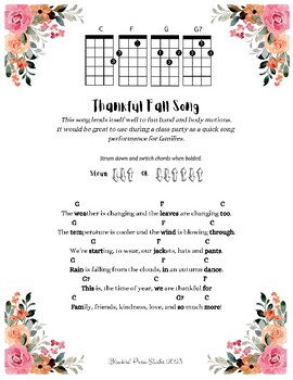 Preview of Ukulele (Right Hand) Thankful Fall Song with chord charts on the page