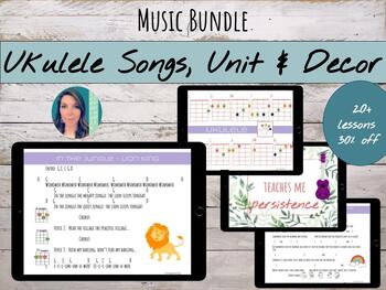 Preview of Ukulele Songs, Assessments, Finger Charts, & Decor Bundle (20% off)