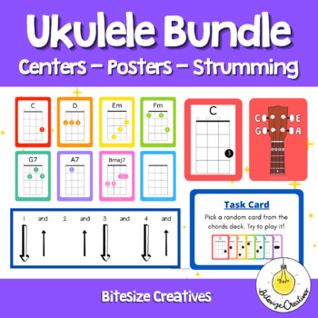Preview of Ukulele Starter Kit Bundle - chord posters, strumming patterns, ukulele centers