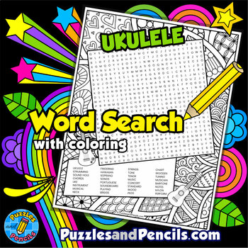 Preview of Ukulele Word Search Puzzle with Coloring | Music Wordsearch