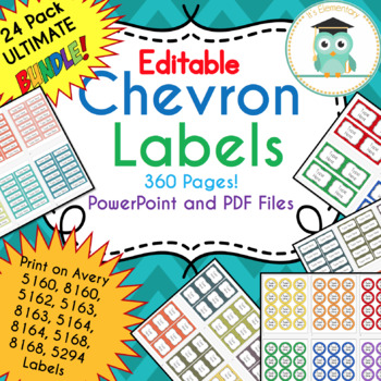 Preview of BUNDLE Chevron Editable Labels Classroom Notebook Folder Name Tags (5160, 5163)