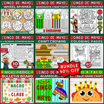Preview of Ultimate Cinco De Mayo Bundle: Activities for Kids | Crafts, Reading, & More!