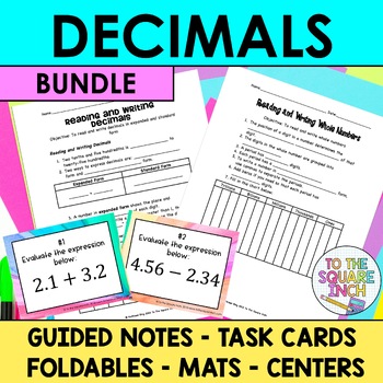 Preview of Decimals Notes and Activities Bundle | Notes, Task Cards, Foldables and Centers