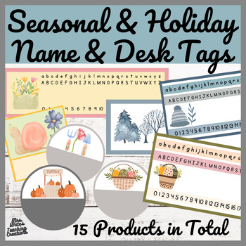 Preview of Ultimate Editable Name Tags Bundle: Seasonal & Holiday Classroom Decor