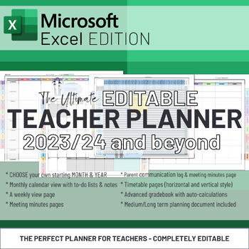 Preview of Ultimate Editable Teacher Planner 2024 to 2026 | Microsoft Excel