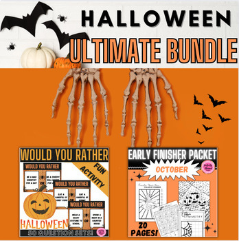 Preview of Ultimate Halloween Bundle Would You Rather Games Puzzles & Drawing Activities