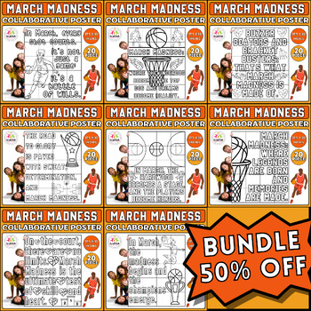 Preview of Ultimate March Madness Coloring Poster Bundle: Bulletin Board Basketball Project