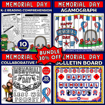Preview of Ultimate Memorial Day Activities Bundle for K-2: Reading, Crafts, Posters, Decor
