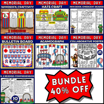 Preview of Ultimate Memorial Day Activity Bundle: Crafts, Reading, and Classroom Decor