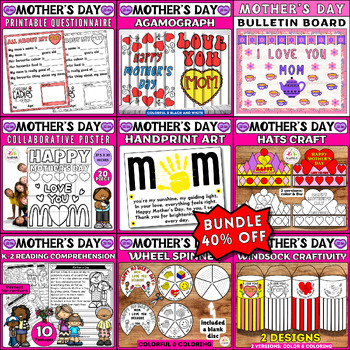 Preview of Ultimate Mother's Day Activity Bundle for K-2 | Crafts, Reading, Writing, & More