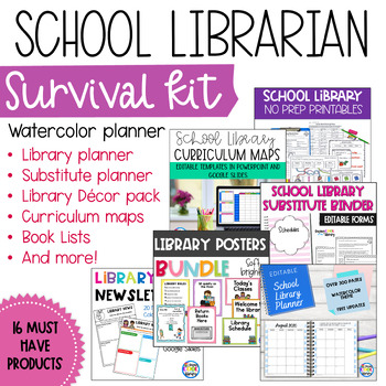 Preview of Ultimate School Librarian Survival Kit Bundle - Watercolor Planner