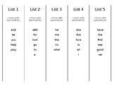 Sight Word Lists, Various Grade Levels, Organized from Pri