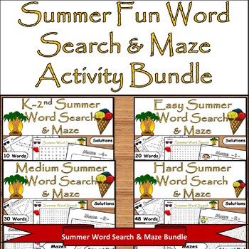 Preview of Ultimate Summer Word Search & Maze Bundle/Hard,Medium,Easy & Kindergarten Levels