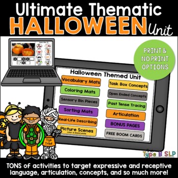 Preview of Ultimate Thematic HALLOWEEN UNIT for Speech Therapy | with Free Boom Cards 