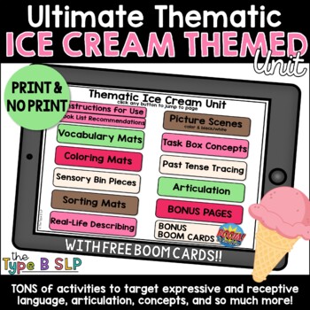 Preview of Ultimate Thematic ICE CREAM UNIT for Speech Therapy with BOOM CARDS