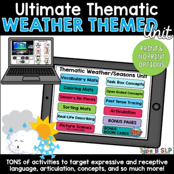 Preview of Ultimate Thematic WEATHER SEASONS UNIT for Speech Therapy with Boom Cards