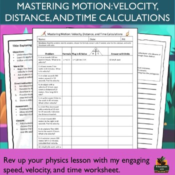 Preview of Ultimate Velocity Worksheet with Organizing Boxes, Lesson Plan & More!