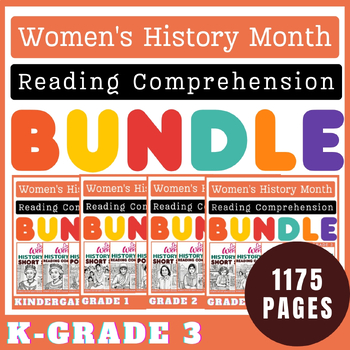 Preview of Ultimate Women’s History Month Reading Comprehension K-Grade 3 Bundle (B&W)