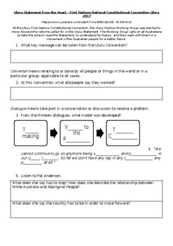 Preview of Uluru Statement - Voice to Parliament - Worksheet and Answer Sheet