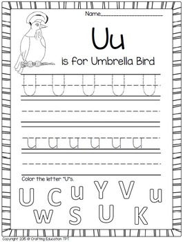 umbrella bird and letter u crafts plus letter writing