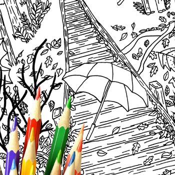 Preview of Umbrella In The Woods Coloring Book Page For Teens and Adults