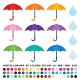 Umbrellas and Raindrops Clip Art Set