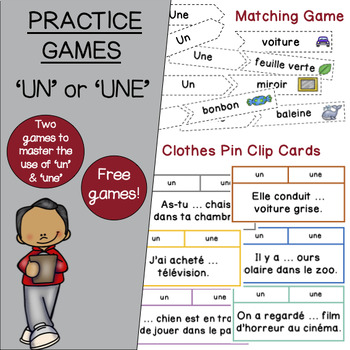 Preview of Un/Une FSL Games (Matching game, Clothes Pin Clip Cards)