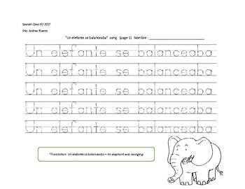 Preview of Letter tracing Spanish. "Un elefante se balanceaba song". Distance Learning