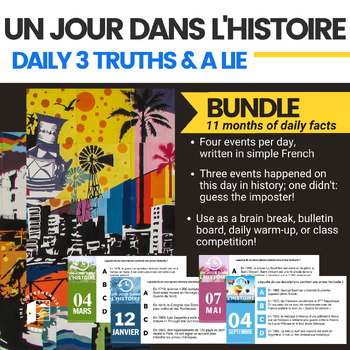 Preview of Un jour dans l'histoire BUNDLE: 11 months of daily facts for French classes
