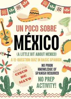 Preview of Un poco sobre México: a 12-question quiz written in novice low Spanish
