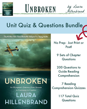Preview of Unbroken (YRE) by Hillenbrand / Quizzes & Questions BUNDLE / No Prep, High-Value