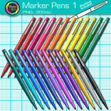 Uncapped Flair Pen Clipart: 25 Realistic Rainbow Felt Tip 