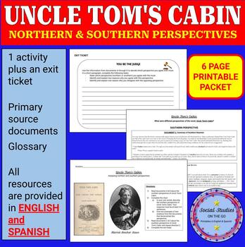 Preview of Uncle Tom's Cabin, printable packet and reading passages (English and Spanish)
