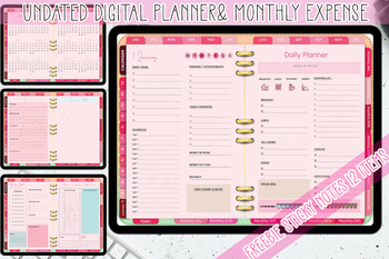 Preview of Undated Digital Planner & Monthly Expense Colorful Theme