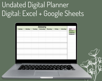 Preview of Undated Digital Planner_Excel or Google Sheets